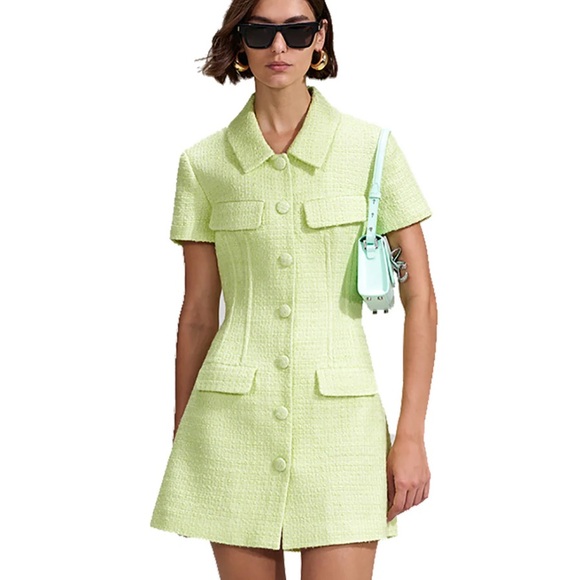 Self-Portrait Lime Boucle Mini Dress - Picture 8 of 8